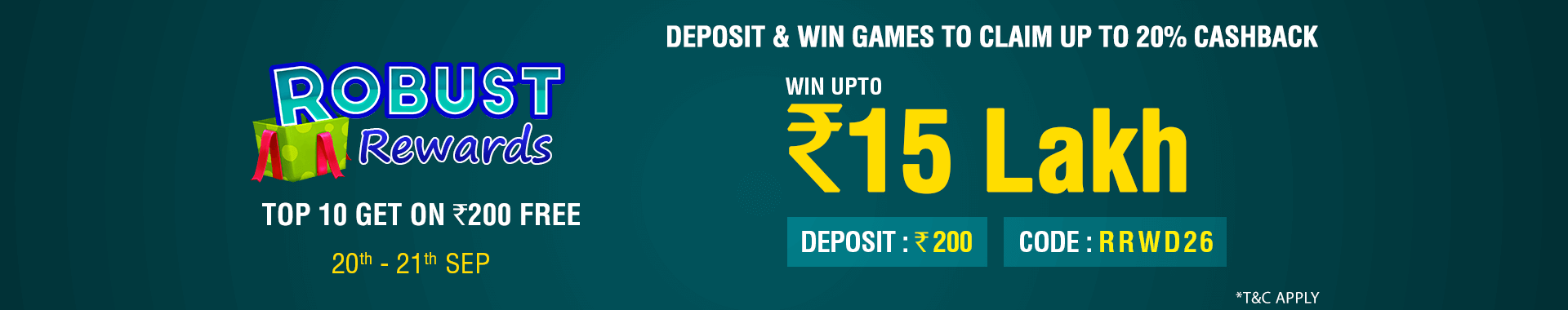 Robust Rewards Deposit And GamePlay Cashback Contest