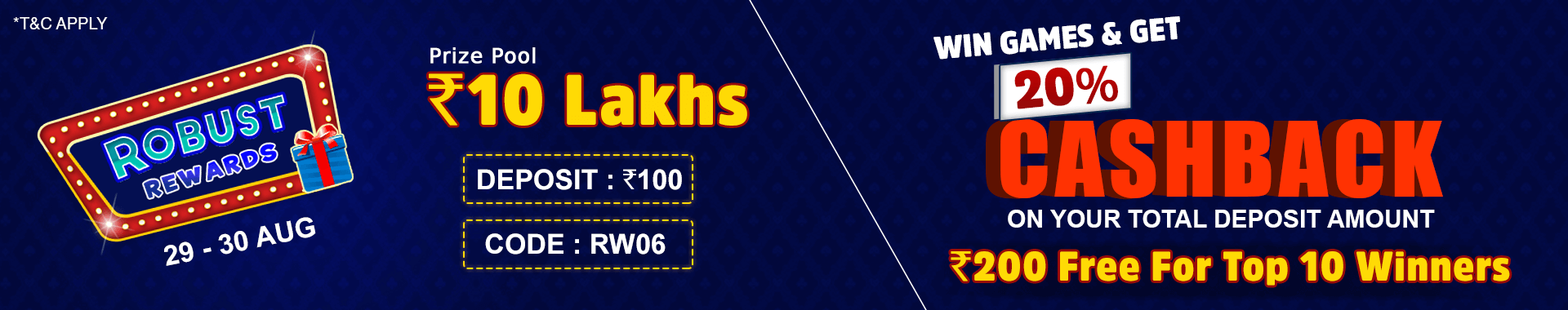 Robust Rewards Deposit And GamePlay Cashback Contest